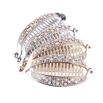 Numblartd 4Pcs Plastic Rhinestone Fish Shape Hair Comb Banana Hair Clip - Fashion Rounded Edges Fishtail Clincher Grips Clamp Hair Accessories for Women