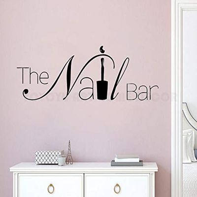 Removable Nail Art Wall Decal for Salon  Large Manicure Logo Sticker for Window or Wall  Self-Adhesive Vinyl Design for Nail Bar Decor, Beauty Spa or Shop Decoration  Easy to Apply (Black, 57x22cm)