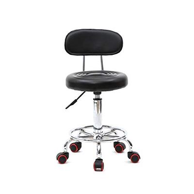 Lovinland Rolling Stool Drafting Chair with Back Rest Salon Spa Stool Swivel Chair Tattoo Massage Stool with PU Leather Cushion (Black)
