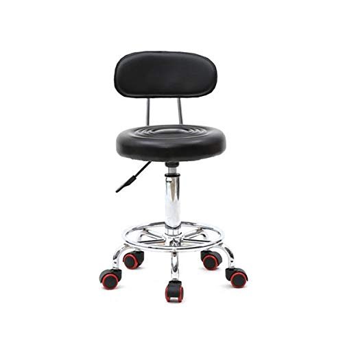 Lovinland Rolling Stool Drafting Chair with Back Rest Salon Spa Stool Swivel Chair Tattoo Massage Stool with PU Leather Cushion (Black)