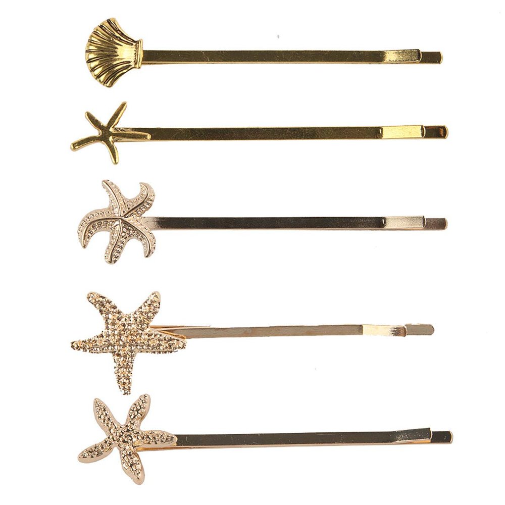 5PCS Metal Starfish Hair Clips Bobby Pin Shell Hair Pins Fashion Hair Barrettes Women Lady Side Clip Hair Accessories (Gold)