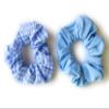 Blue White gingham print jersey fabric ponytail holder scrunchies set of 2 plaid check scrunchys view 1