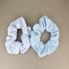 Blue White gingham print jersey fabric ponytail holder scrunchies set of 2 plaid check scrunchys view 2