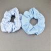 Blue White gingham print jersey fabric ponytail holder scrunchies set of 2 plaid check scrunchys view 3