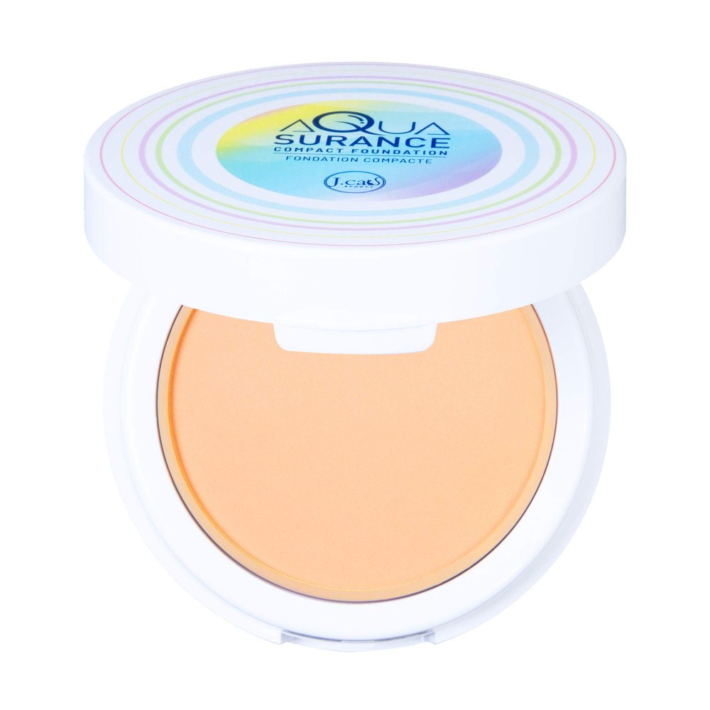 J.Cat Beauty Aquasurance Compact Foundation, Water-Infused Full Coverage Powder Foundation, Helps Minimize Pores for Natural Flawless Complexion, Porcelain