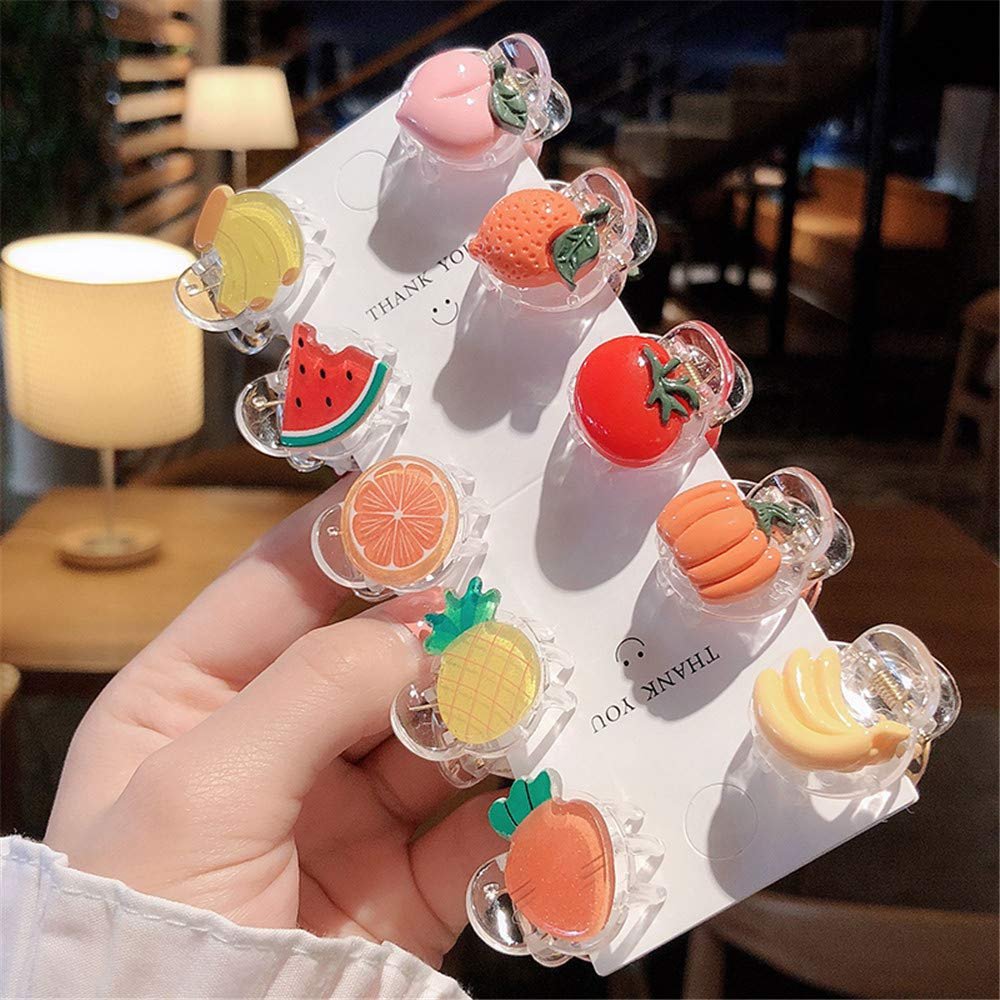 10Pcs Cute Fruit Vegetable Hair Claws For Women Children Headwear Mini Hairpins Transparent Barrettes Hair Accessories