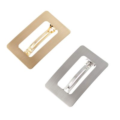 Set of 2 Simple French Hair Barrettes Spring Hair Clip Women Metal Gold and Silver Hairpins Hair Jewelry (Rectangle)