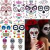 12 Sheets Halloween Face Tattoos Day of the Dead Face Sugar Skull Tattoos, Including 6 Large Sheets Halloween Sugar Skull Temporary Face Tattoos view 1