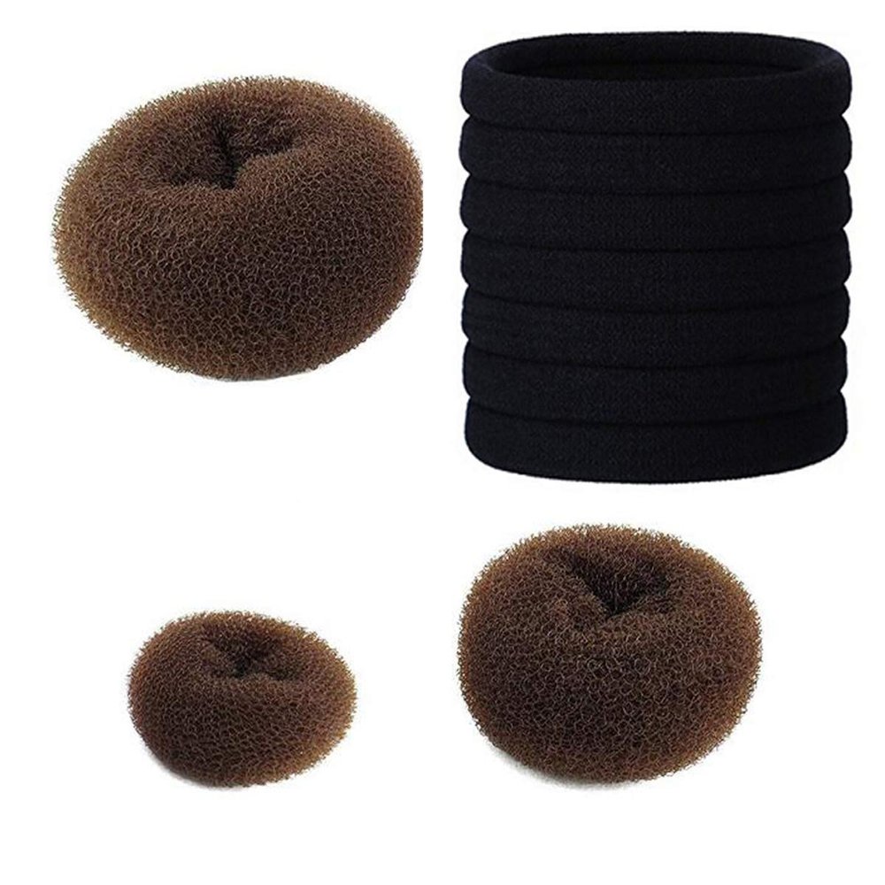 20 Pcs Black Stretch Hair Ties Ponytail Women Lady Hair Ropes with 3 Piece Donut Hair Bun Maker Hair Accessories (Black+Brown)