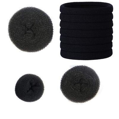 20 Pcs Black Stretch Hair Ties Ponytail Women Lady Hair Ropes with 3 Piece Donut Hair Bun Maker Hair Accessories (Black)