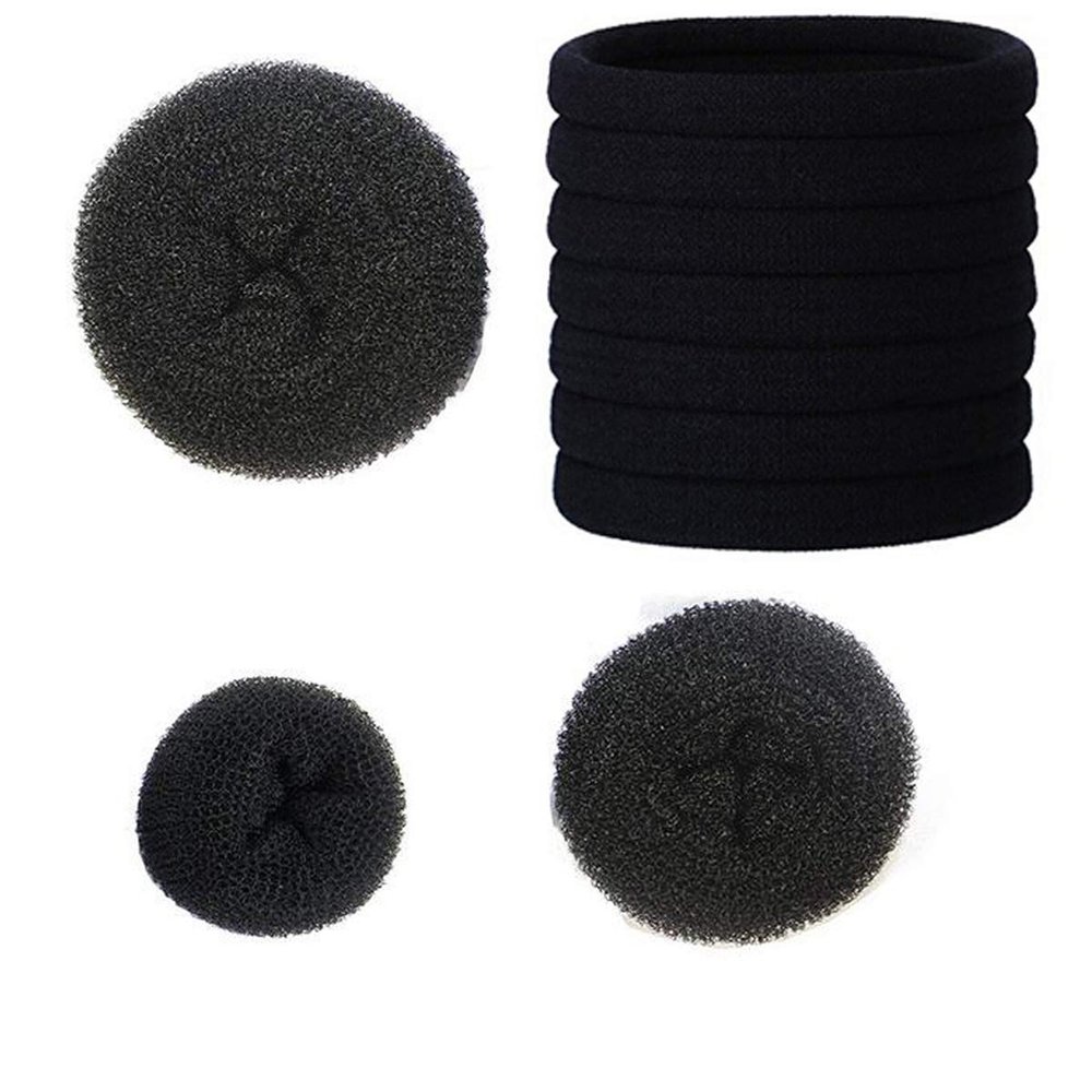 20 Pcs Black Stretch Hair Ties Ponytail Women Lady Hair Ropes with 3 Piece Donut Hair Bun Maker Hair Accessories (Black)