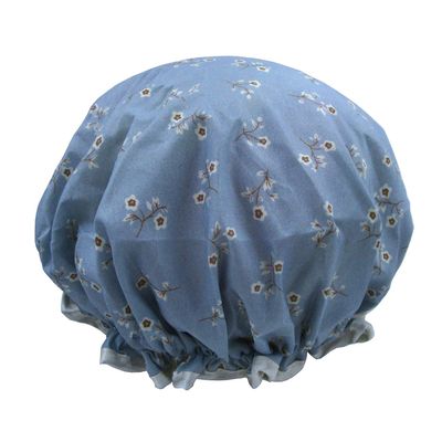1 Pcs Waterproof Shower Cap for Women,Quanchen Double Layer Lined Reusable Elastic Bath Caps for Girls (06 Blue Flower)