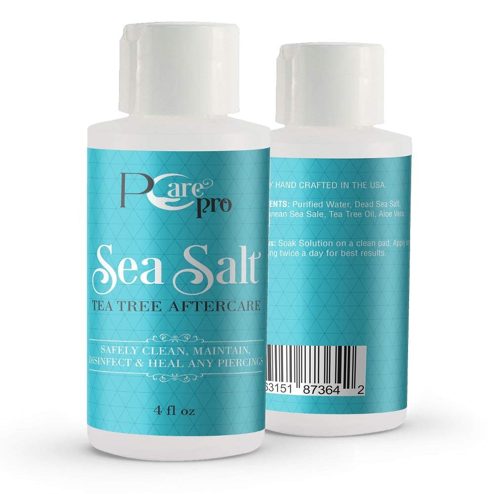 PCARE PRO Piercing Solution - Healing Sea Salts Tea Tree AfterCare 4oz, Gentle Effective Natural, Soothing, Safely Clean, Soothe, Heal New, Existing Piercings, Stretched Piercings Aftercare Solution