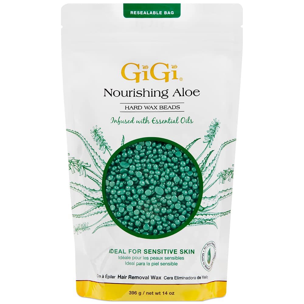GiGi Hard Wax Beads for Hair Removal, for Sensitive Skin Nourishing Aloe, Wax Beads, Perfect for Face, Body, Bikini, Brazilian Waxing, 14 oz