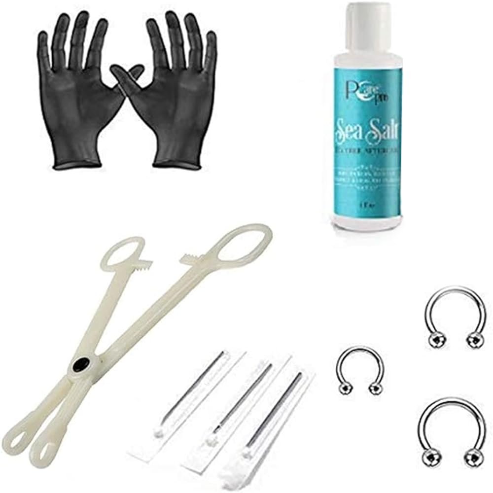 10PCS Horseshoe Septum Piercing Kit for Nostril Piercing 14G 16G 18G 3/8" Nose Ring Hoop Circular Barbell Septum Jewelry, Piercing Needle, Piercing Aftercare Solution, Forceps Clamp Tool Kit