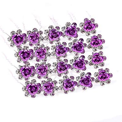 20 Pcs Fashion Alloy Rhinestone Crystal Hair Clip Pins Rose Flower Hair Comb Wedding Bride Bridesmaid Woman Hairpin Shining Hair Accessories (Purple)