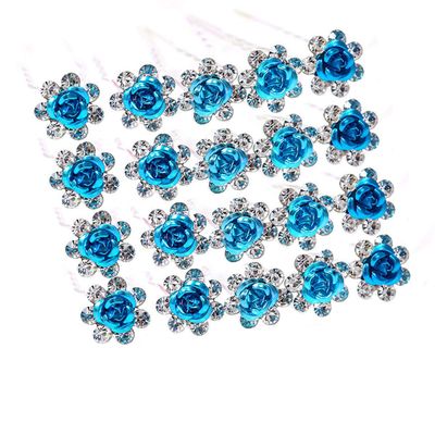 20 Pcs Fashion Alloy Rhinestone Crystal Hair Clip Pins Rose Flower Hair Comb Wedding Bride Bridesmaid Woman Hairpin Shining Hair Accessories (Lake Blue)
