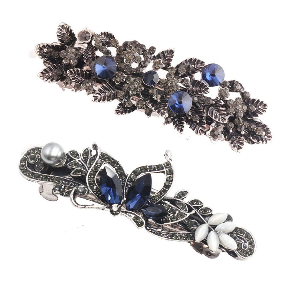 Set of 2 Vintage Flower French Clip Rhinestones Hair Barrettes Hair Clips Wedding Crystal Spring Hair Clips Hair Pin Hair Jewelry (Style B#)