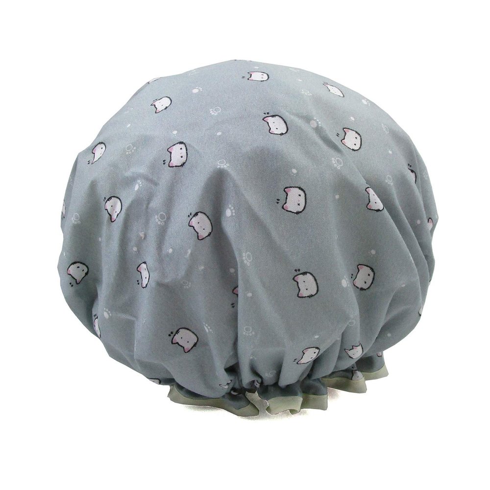 1 Pcs Waterproof Shower Cap for Women,Quanchen Double Layer Lined Reusable Elastic Bath Caps for Girls (04 Blue Kitten)