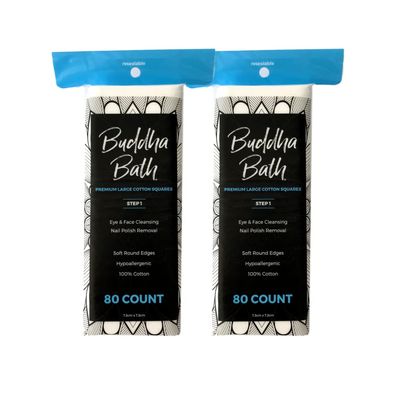 BUDDHA BATH Extra Large Premium Natural Pure Cotton Squares - Hypoallergenic - No Fillers - Lint Free - Eye Face Makeup - Microblading Aesthetician Veterinarian - All Skin Needs (160 Count) Step 1