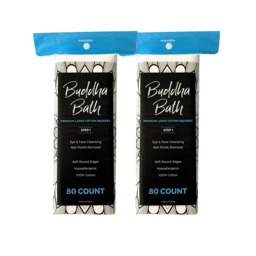 BUDDHA BATH Extra Large Premium Natural Pure Cotton Squares - Hypoallergenic - No Fillers - Lint Free - Eye Face Makeup - Microblading Aesthetician Veterinarian - All Skin Needs (160 Count) Step 1