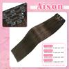 Aison Medium Brown Clip in Hair Extensions Real Human Hair 70G 100% Chocolate Brown 15 Inches Clip in Soft Silky Straight 7pcs 16clips Brown Hair Extensions view 2