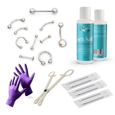 LionGothic Piercing Kit 19 Pieces for Professional Result Externally Threaded Jewelry 14g and 16g