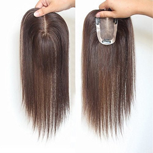 10"14cm hair topper hair piece clip in hair toppers Real human hair hair piece Mono and PU for white and thin hair for Women Dark brown(Free Part 12 inch)