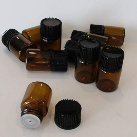 10 Pack Amber Glass 2 ml Essential Oil Bottles w/Orifice Reducer and Cap
