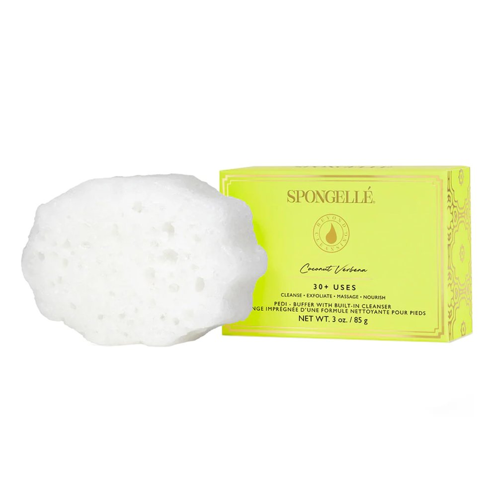 SPONGELL Coconut Verbena Pedi-Buffer with Built-in Cleanser - Exfoliates, Softens & Smooths Feet for a Spa-Like Pedicure Experience, 30+ Uses