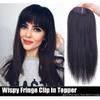 LesafeV 3D Wispy Fringe Forehead Hairpiece Clip in Straight Middle Parting Topper for Women With Thinning Hair (35cm, Dark Black) view 1