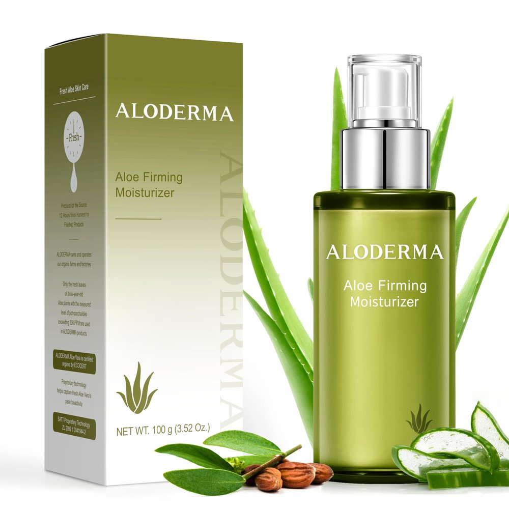 Aloderma Aloe Vera Firming Facial Moisturizer with 72% Organic Ingredients - Nourishing & Replenishing - Natural Face Lotion for Aging Skin - Smooths the Appearance of Fine Lines & Wrinkles, 3.5oz