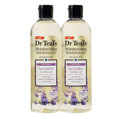 Dr. Teals Soothing Lavender Bath & Body Oil Gift Set (2 Pack, 8.8oz ea.) - Aloe Vera, Almond Oil, & Jojoba Essential Oils Soften & Moisturize Skin - Lightweight Formula Provides Instant Hydration