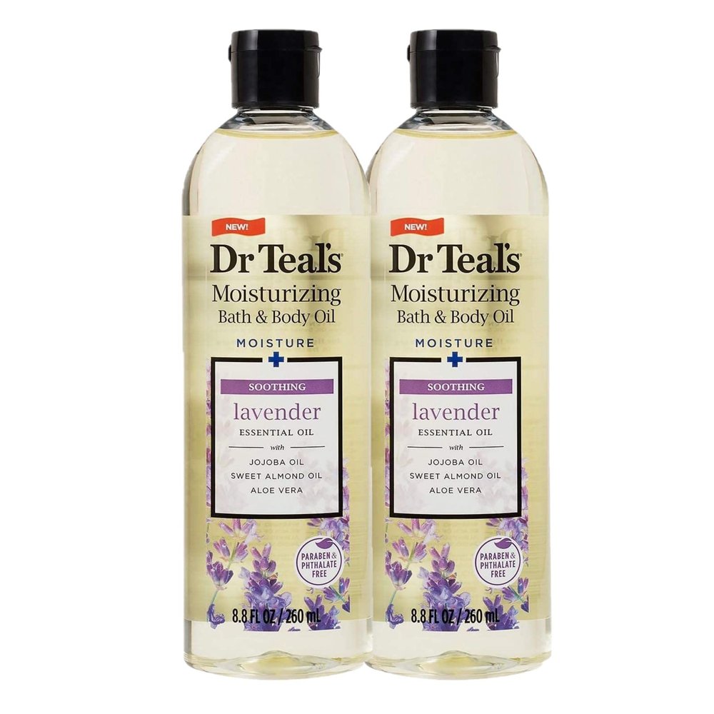 Dr. Teals Soothing Lavender Bath & Body Oil Gift Set (2 Pack, 8.8oz ea.) - Aloe Vera, Almond Oil, & Jojoba Essential Oils Soften & Moisturize Skin - Lightweight Formula Provides Instant Hydration