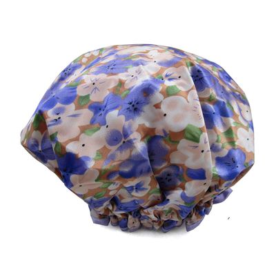 1 Pcs Waterproof Shower Cap for Women,Quanchen Reusable Printed Satin Bathing Shower Caps for Hair Protection (05 Purple Flowers)