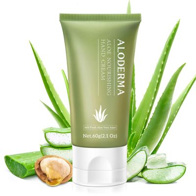 Aloderma Nourishing Hand Cream, 2.1oz Travel Size - Non-Greasy Gentle Hand Cream for Dry, Cracked Hands, Lightweight Lotion Made with 66% Organic Aloe Vera and Shea Butter for Soft Hands