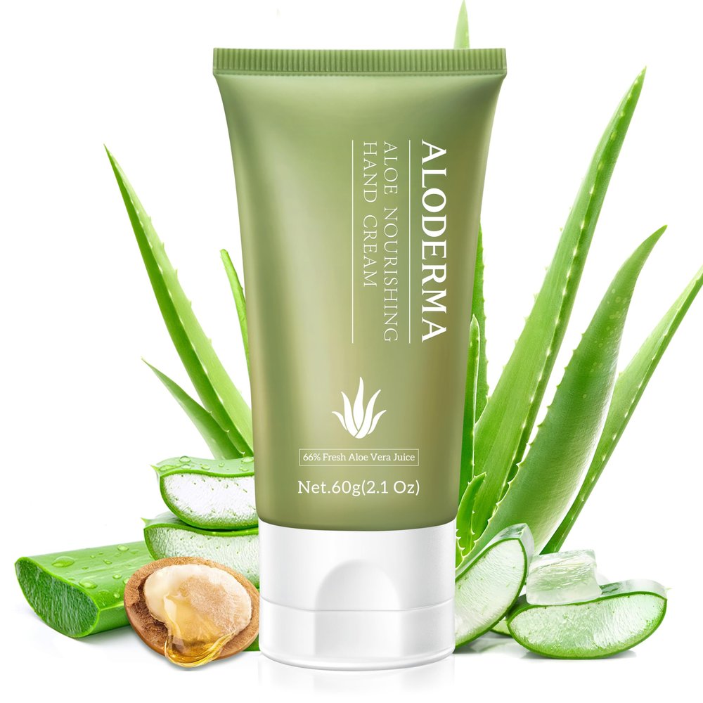 Aloderma Nourishing Hand Cream, 2.1oz Travel Size - Non-Greasy Gentle Hand Cream for Dry, Cracked Hands, Lightweight Lotion Made with 66% Organic Aloe Vera and Shea Butter for Soft Hands