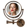 OVENTE Wall Mounted Lighted Makeup Vanity Mirror, 9" Hard Wired Double Sided 1X/7X Magnifying Bathroom Mirror, Dimmable LED Lights, 360 Rotation and 14" Extendable Arm, Antique Brass MPWD3185AB1X7X view 1