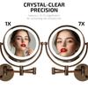OVENTE Wall Mounted Lighted Makeup Vanity Mirror, 9" Hard Wired Double Sided 1X/7X Magnifying Bathroom Mirror, Dimmable LED Lights, 360 Rotation and 14" Extendable Arm, Antique Brass MPWD3185AB1X7X view 2