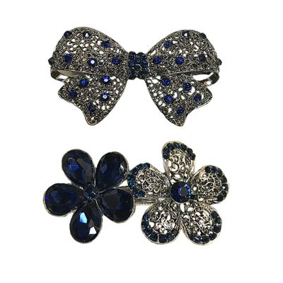 2 Pcs Vintage Rhinestone Bowknot Hair Clip Metal Alloy Flower Spring Clip Hairpins Fashion Women Hair Accessories