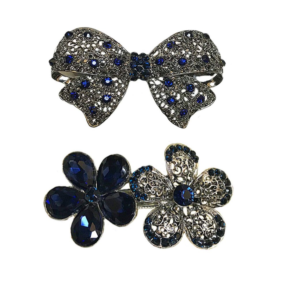 2 Pcs Vintage Rhinestone Bowknot Hair Clip Metal Alloy Flower Spring Clip Hairpins Fashion Women Hair Accessories