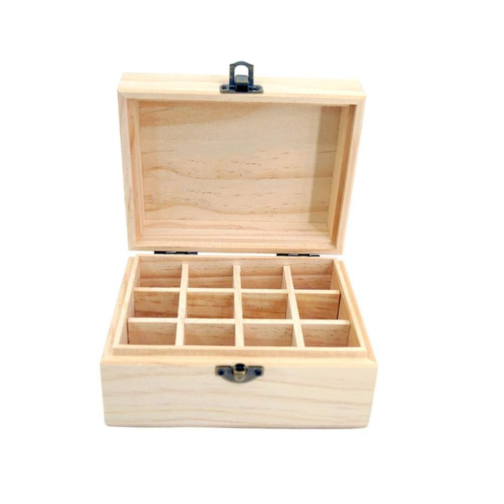 lliang Storage Boxes Wood 12 Compartment Essential Oil Storage Box Portable 15ml Bottle Display Case Travel Perfume Carrying Container