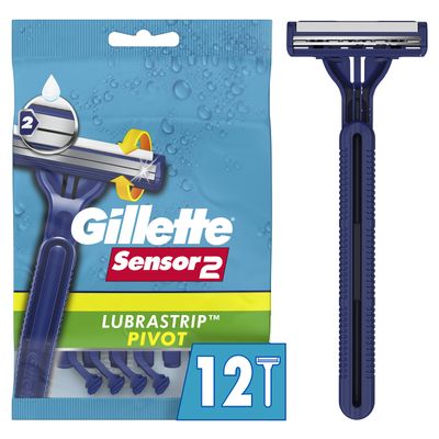 Gillette Sensor2 Pivoting Head + Lubrastrip Men's Disposable Razors, 12 Count