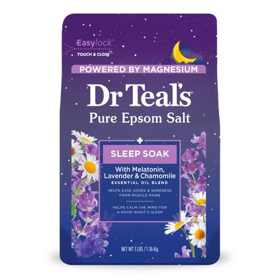 Dr Teal's Pure Epsom Salt Soak, Sleep Blend with Melatonin, Lavender & Chamomile Essential Oils, 3 lbs