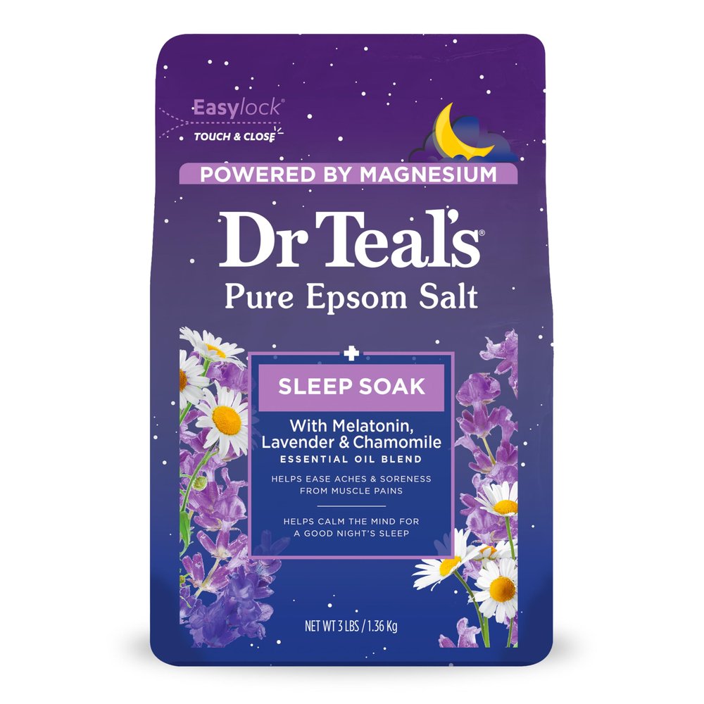 Dr Teal's Pure Epsom Salt Soak, Sleep Blend with Melatonin, Lavender & Chamomile Essential Oils, 3 lbs