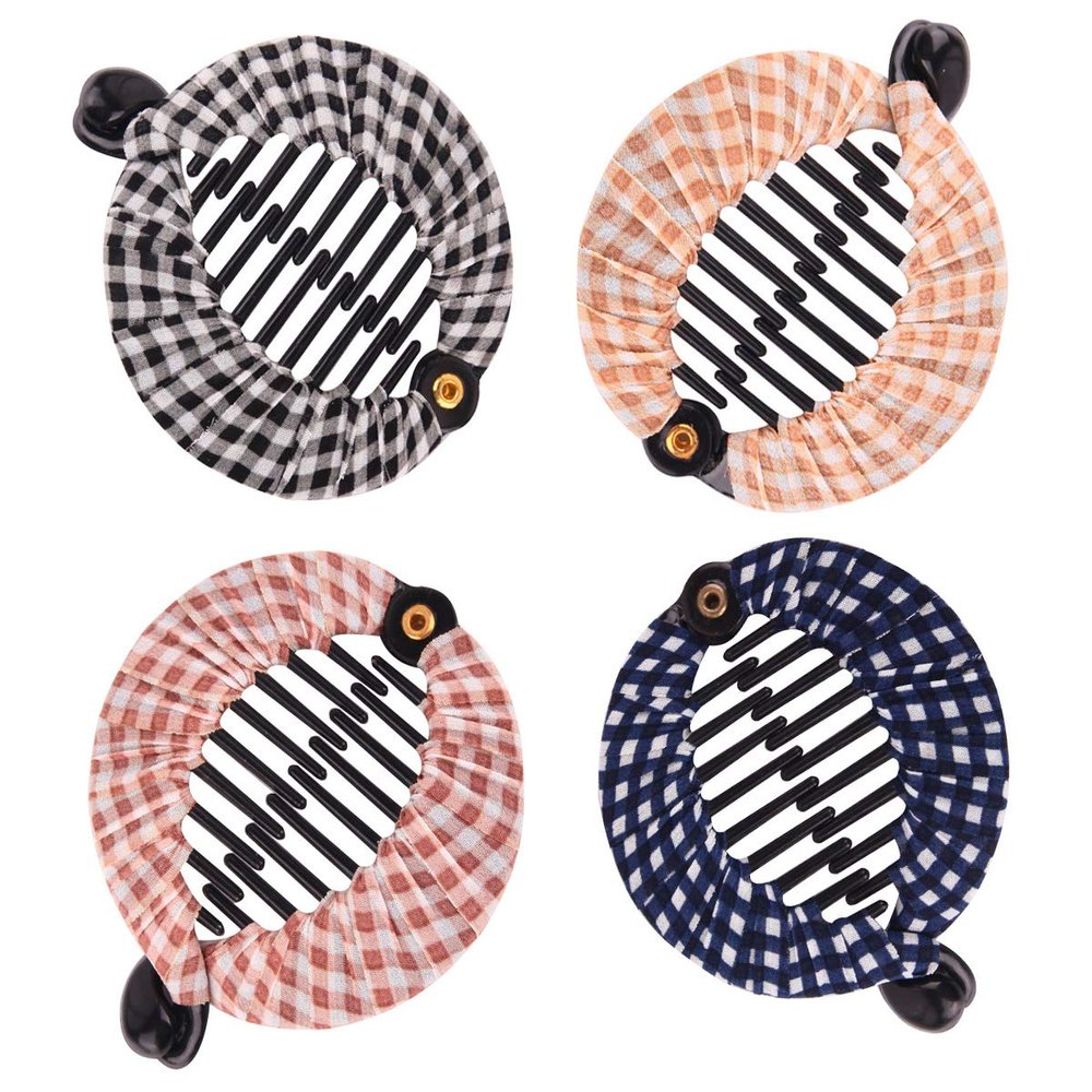 Fodattm Set of 4 Grid Style Wrapped Cloth Banana Hair Comb Hair Clip Women Plastic Fish Shape Hair Clincher Hairgrip Hair Jaw Clips (Small)
