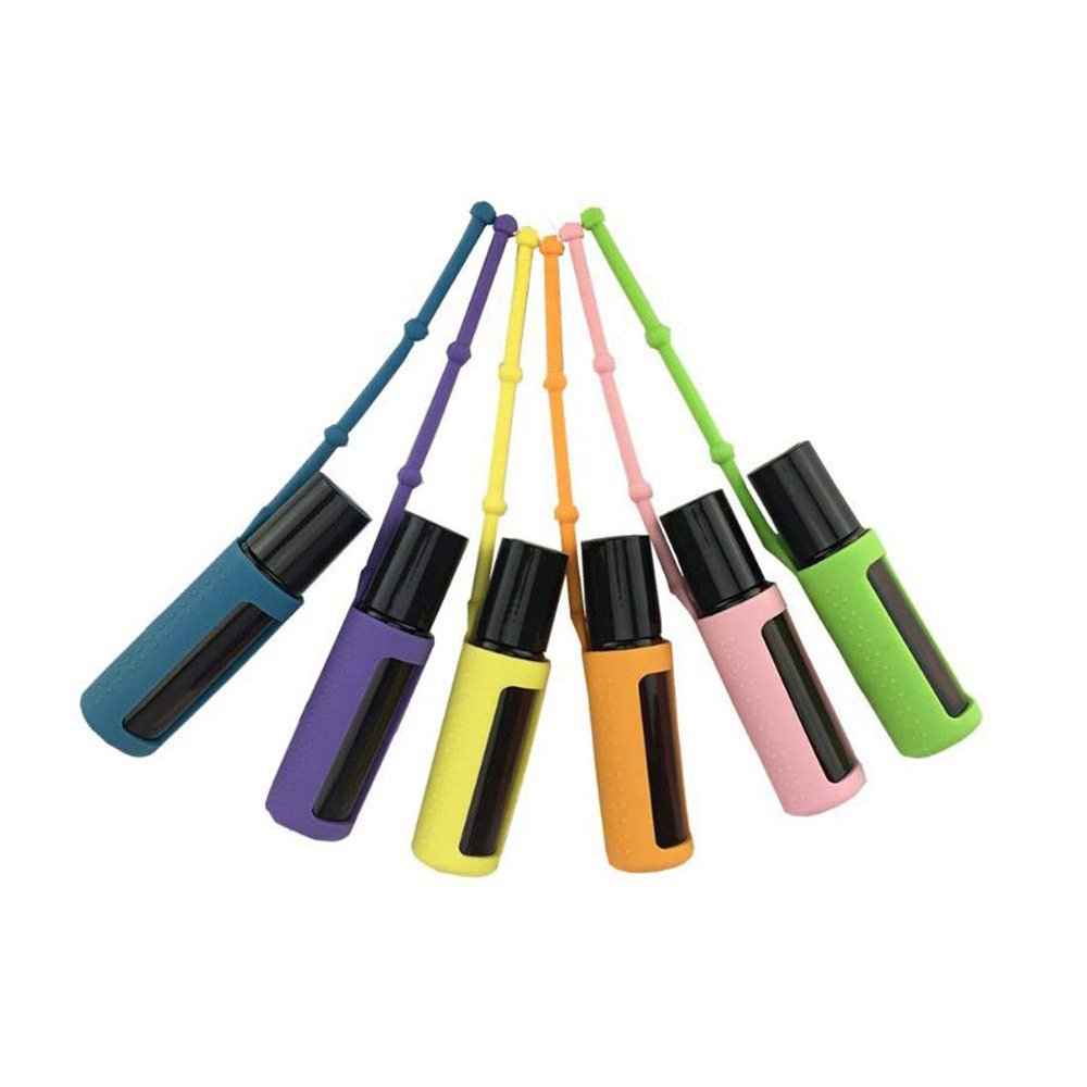 6 Pcs Silicone Roller Bottle Holder Sleeve - Essential Oil Perfume Carrying Case Protector - Travel Protective Cover With Hang Rope for 10ml Oil Bottles - Color Random
