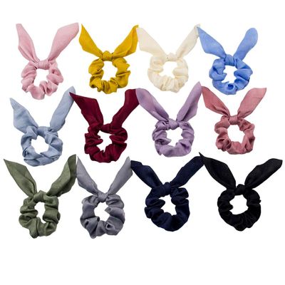 12 Pcs Fashion Cute Bunny Ear Hair Ring Chiffon Ribbon Hair Ties Rope Hair Scrunchies Ponytail Holder Women Hair Accessory (Random Color)