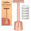 Bambaw Double Edge Safety Razor with Stand, Women Razor with 5 Double Edge Safety Razor Blades, Plastic Free Metal Razor  Rose Gold view 1