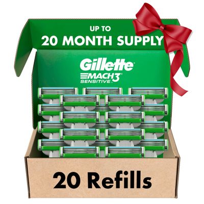 Gillette Mach3 Sensitive Mens Razor Blade Refills, 20 Count, Designed for Sensitive Skin